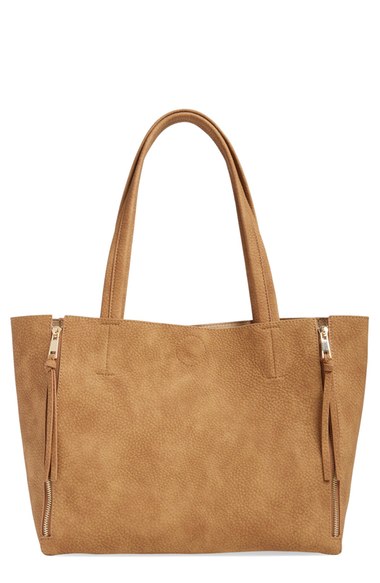 zip detail faux leather tote