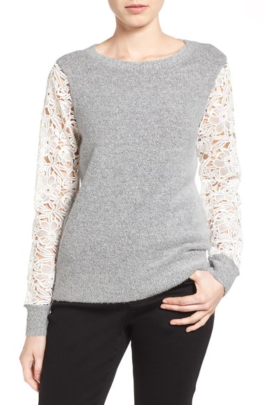 lace detail crewneck sweater